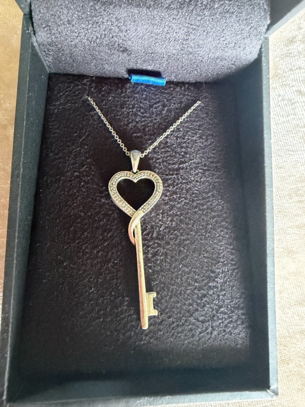 Open Hearts Key Necklace by Jane Seymour and Swarovski, silver & diamond accents